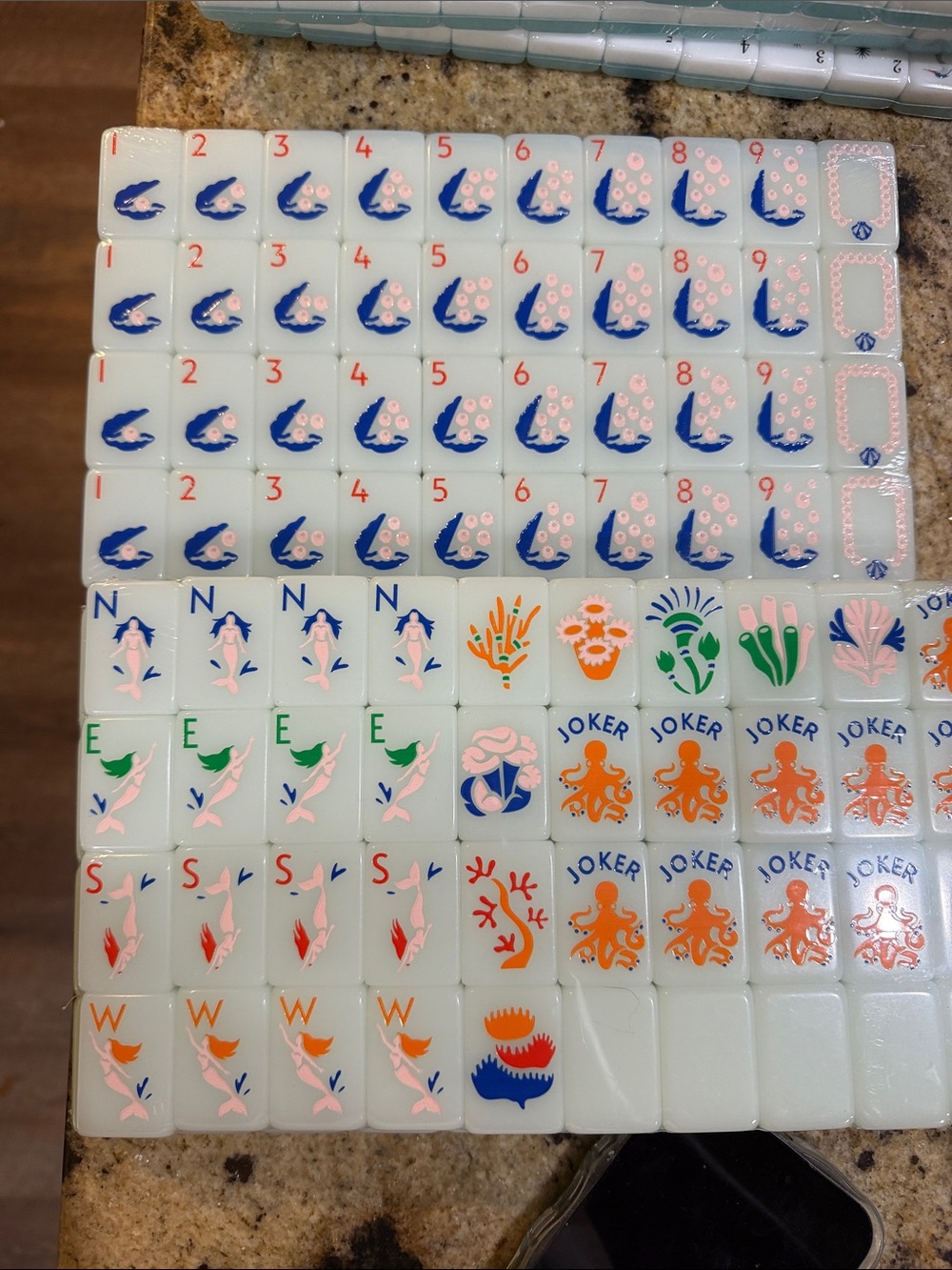 White graphic beach octopus mermaid vacation XL mahjong tiles set NIP